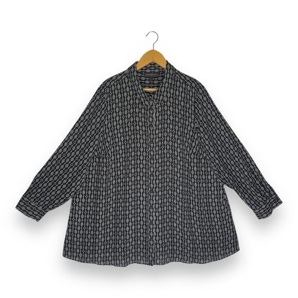Lane Bryant Women's Button Down Shirt 22/24 Black Geometric Print Long Sleeve - Picture 1 of 9